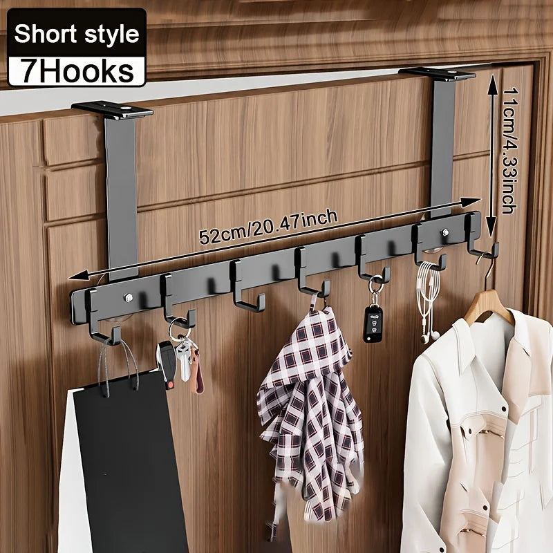 Hooks Over The Door 5/7 Hooks Metal Bathroom Organizer Rack Adjustable Clothes Coat Hat Towel Hanger Movable Holder Door Hang