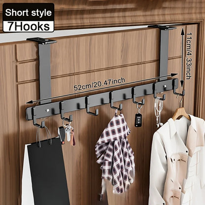 Hooks Over The Door 5/7 Hooks Metal Bathroom Organizer Rack Adjustable Clothes Coat Hat Towel Hanger Movable Holder Door Hang