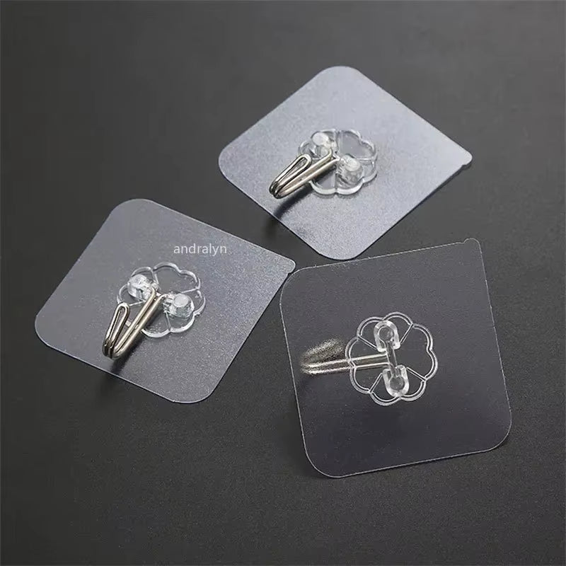 1/5/50pcs Transparent Stainless Steel Self-Adhesive Hooks Bathroom Towel Clothes Storage Sticker Hook Key Hangers Storage Holder
