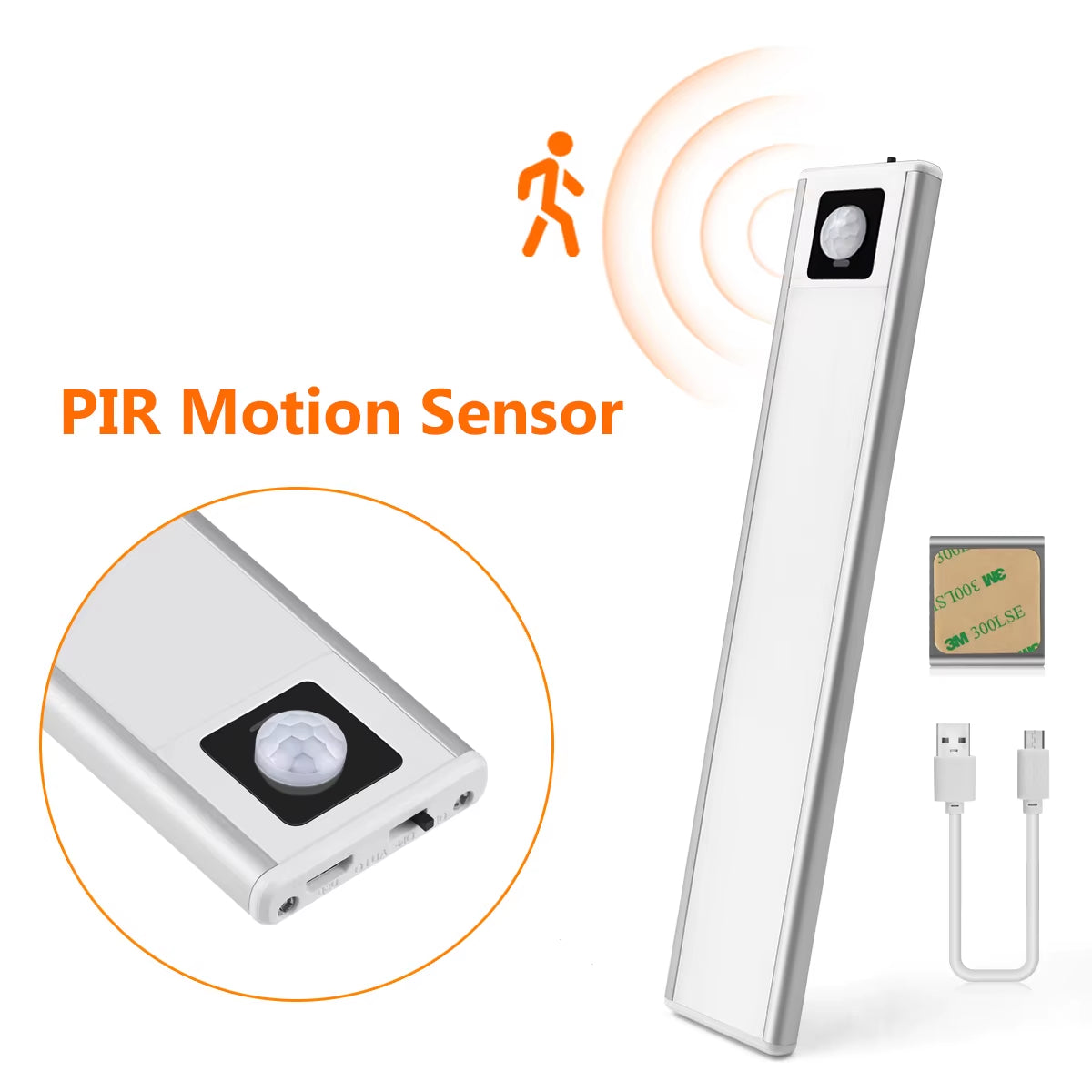 Ultra-thin USB LED Cabinet Light Hand Sweep / PIR Motion Sensor LED Rechargeable Aluminum Kitchen Lamp Portable Night Lighting