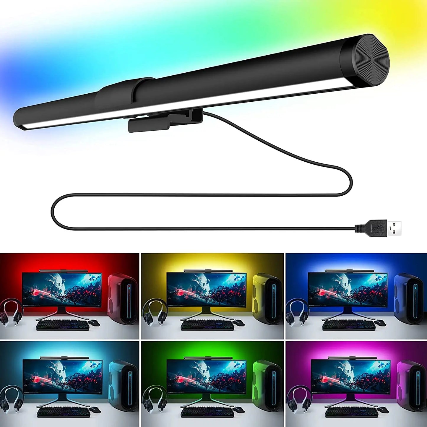 RGB LED PC Monitor Light Bar Computer Monitor Screen Hanging Light Stepless Dimming Eye-Care USB Atmosphere Table Lamp