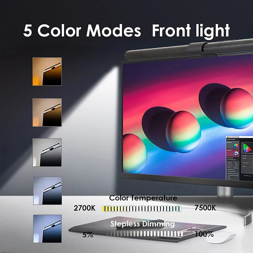 RGB LED PC Monitor Light Bar Computer Monitor Screen Hanging Light Stepless Dimming Eye-Care USB Atmosphere Table Lamp