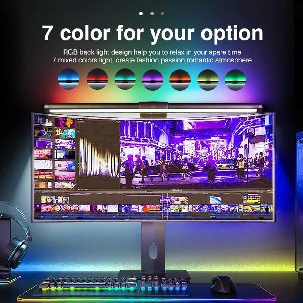 RGB LED PC Monitor Light Bar Computer Monitor Screen Hanging Light Stepless Dimming Eye-Care USB Atmosphere Table Lamp