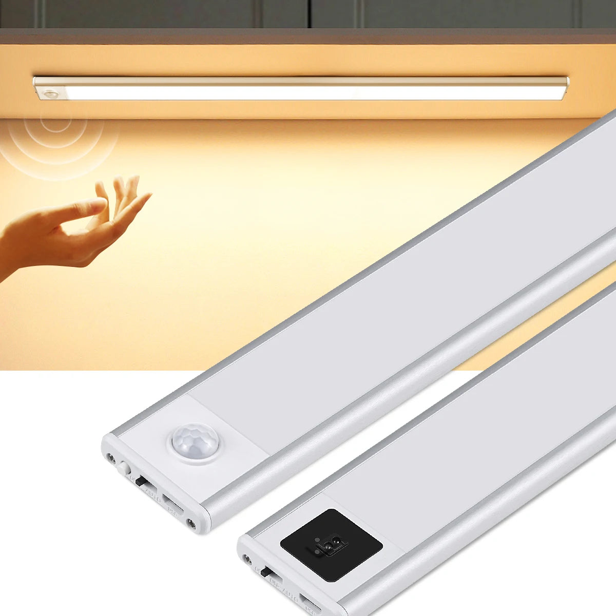 Ultra-thin USB LED Cabinet Light Hand Sweep / PIR Motion Sensor LED Rechargeable Aluminum Kitchen Lamp Portable Night Lighting