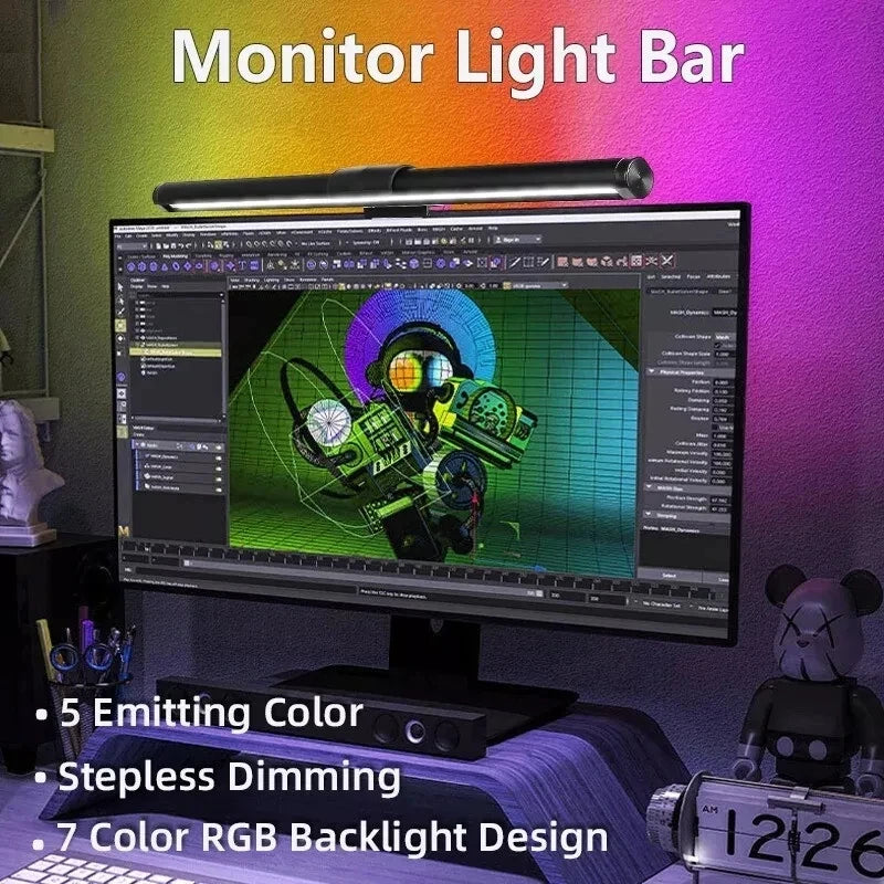 RGB LED Monitor Light Bar Stepless Dimmable Eye Protection Screen Hanging Lamp for PC Laptop Gaming Work RGB Screen Hanging Lamp